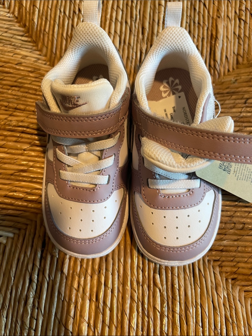 Nike Kids White and Dusty Rose Hook-and-Loop Sneakers
